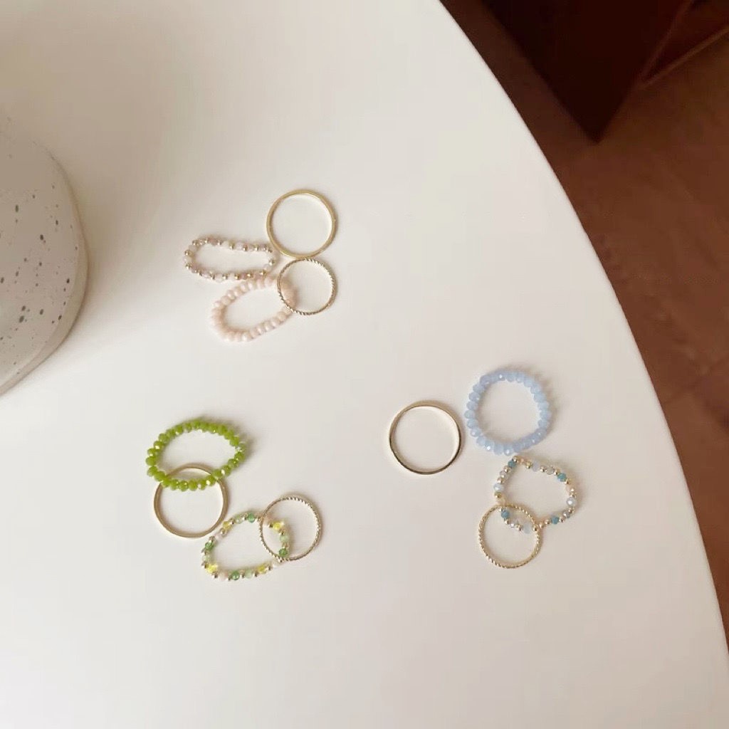 Set Nhẫn Đính Hạt Màu Sắc Đơn Giản Thời Trang Cho Nữ