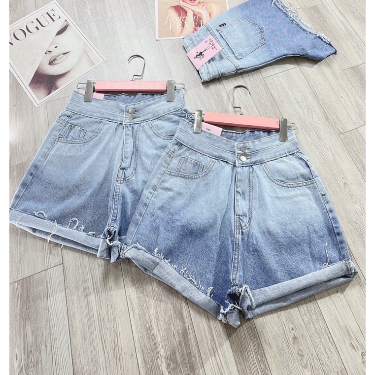 Quần đùi jeans lưng cao  cut eo loang màu - T0J