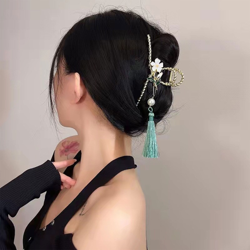 Kẹp Tóc Dày Dặn Bằng Hợp Kim Hình Hoa Phối Tua Rua Thời Trang Cho Nữ