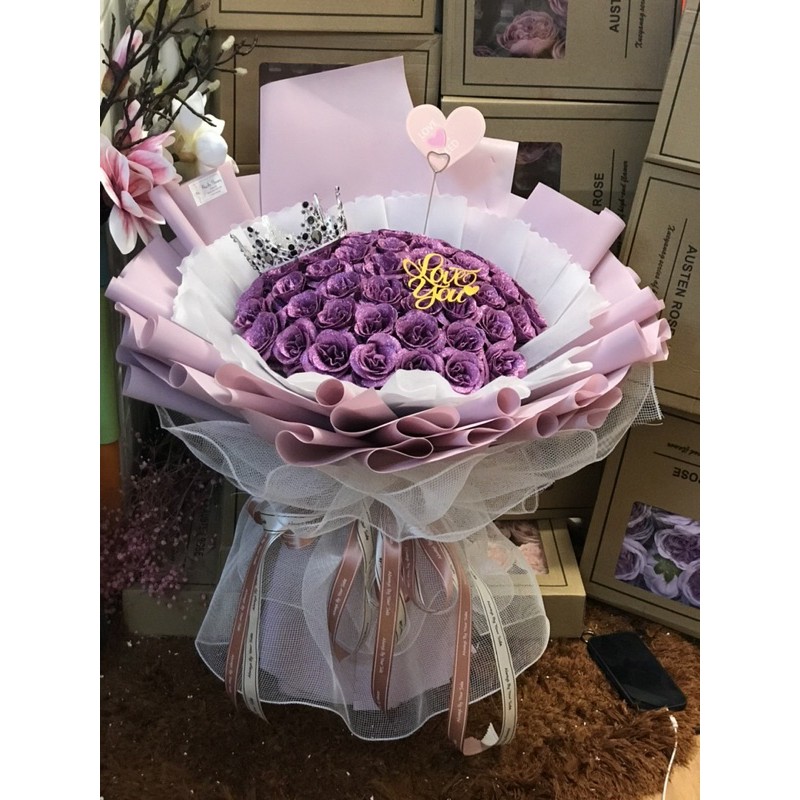 [Hoa sinh nhật - Nowship] Bó hoa nhũ 60 bông siêu to khổng lồ. Gói giấy Hàn xịn, ko nhăn gãy. Tặng thiệp. Mẫu độc quyền