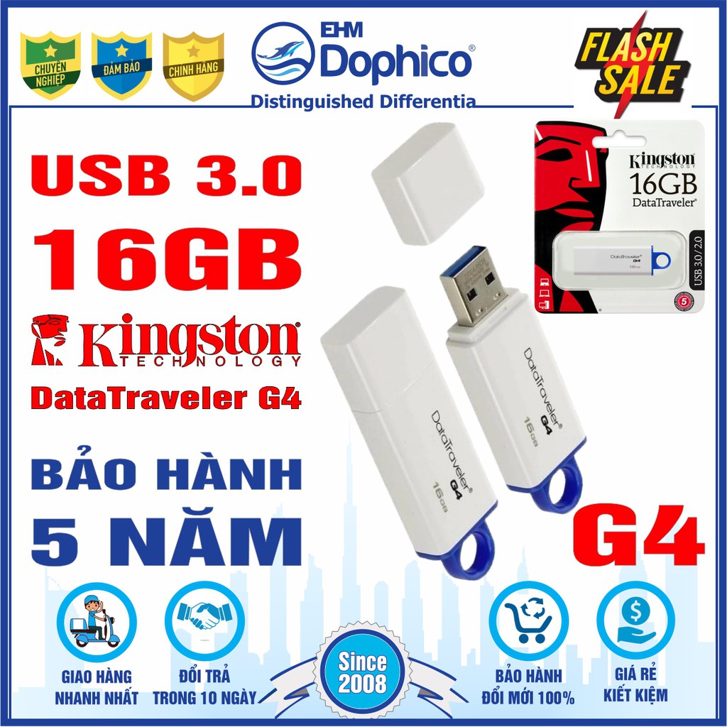 USB 3.0 Kingston 16GB DataTraveler G4 – CHÍNH HÃNG – Bảo hành 5 năm – Màu trắng
