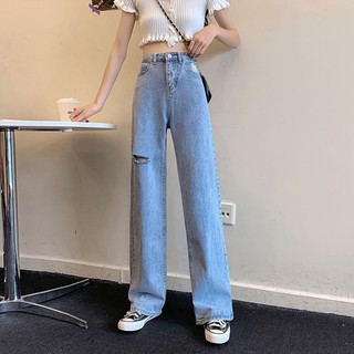 [Size M,L] Quần jeans nữ ống rộng lưng cao xanh nhạt Ulzzang Quảng Châu QDJ52