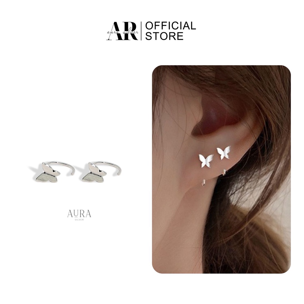 Bông tai bạc nữ,khuyên tai hồ điệp dáng cong nhỏ xinh-KT38-AURASILVER