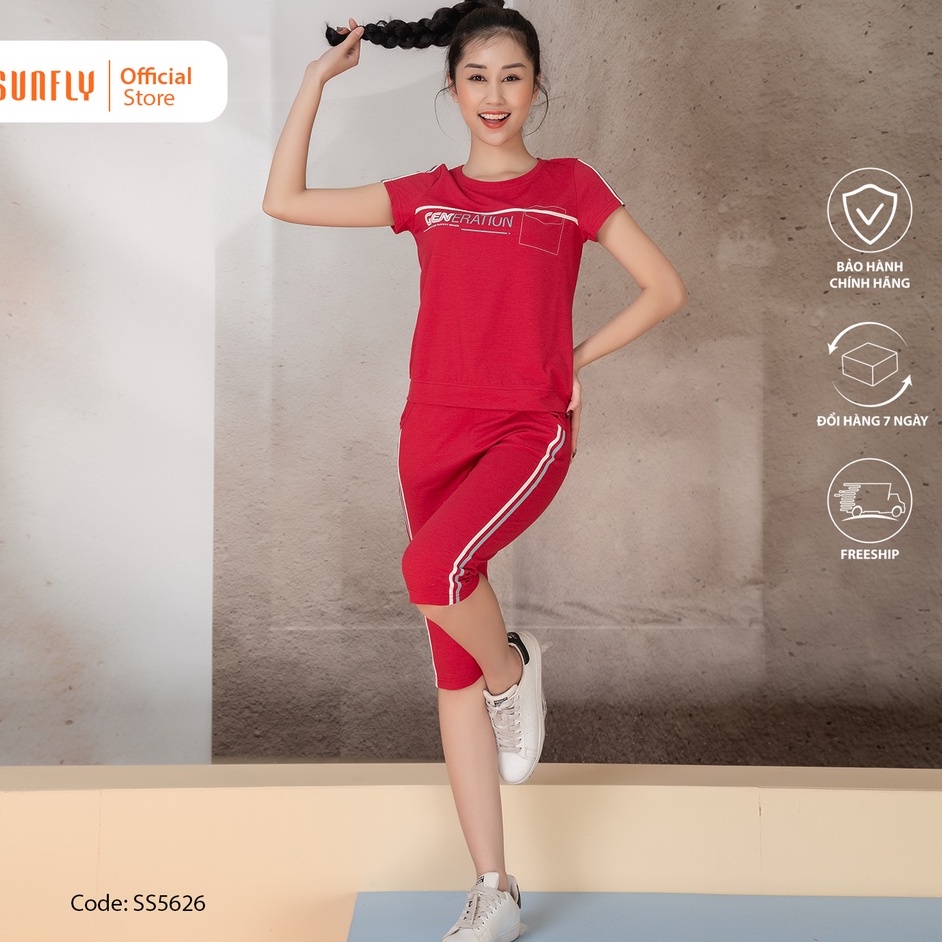 Bộ đồ mặc nhà nữ thể thao cotton SUNFLY áo cộc, quần ngố SS5626