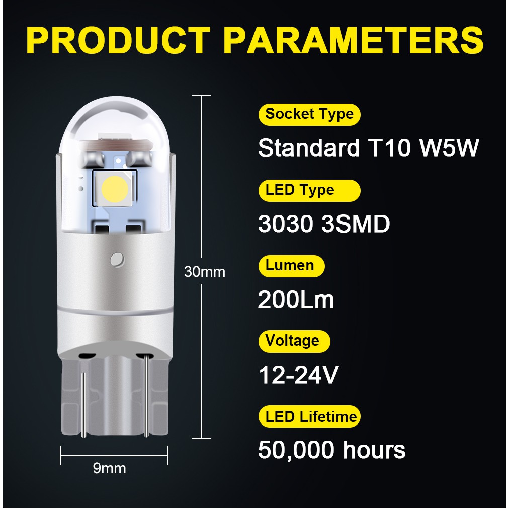 1 bóng đèn Led đọc sách trên ô tô T10 194 168 3030 3SMD W5W 12-24V