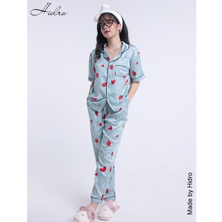 HIDRO Bộ pijama lụa satin tay cộc quần dài