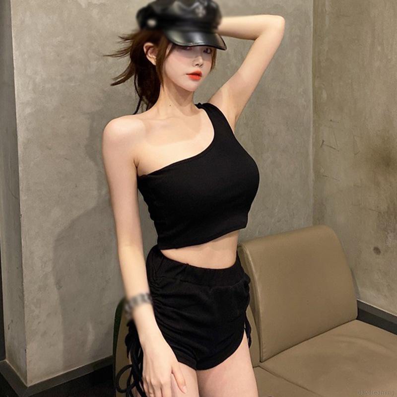 Bộ Áo Tank Top 2 Dây + Quần Short Lưng Cao Cá Tính Cho Nữ