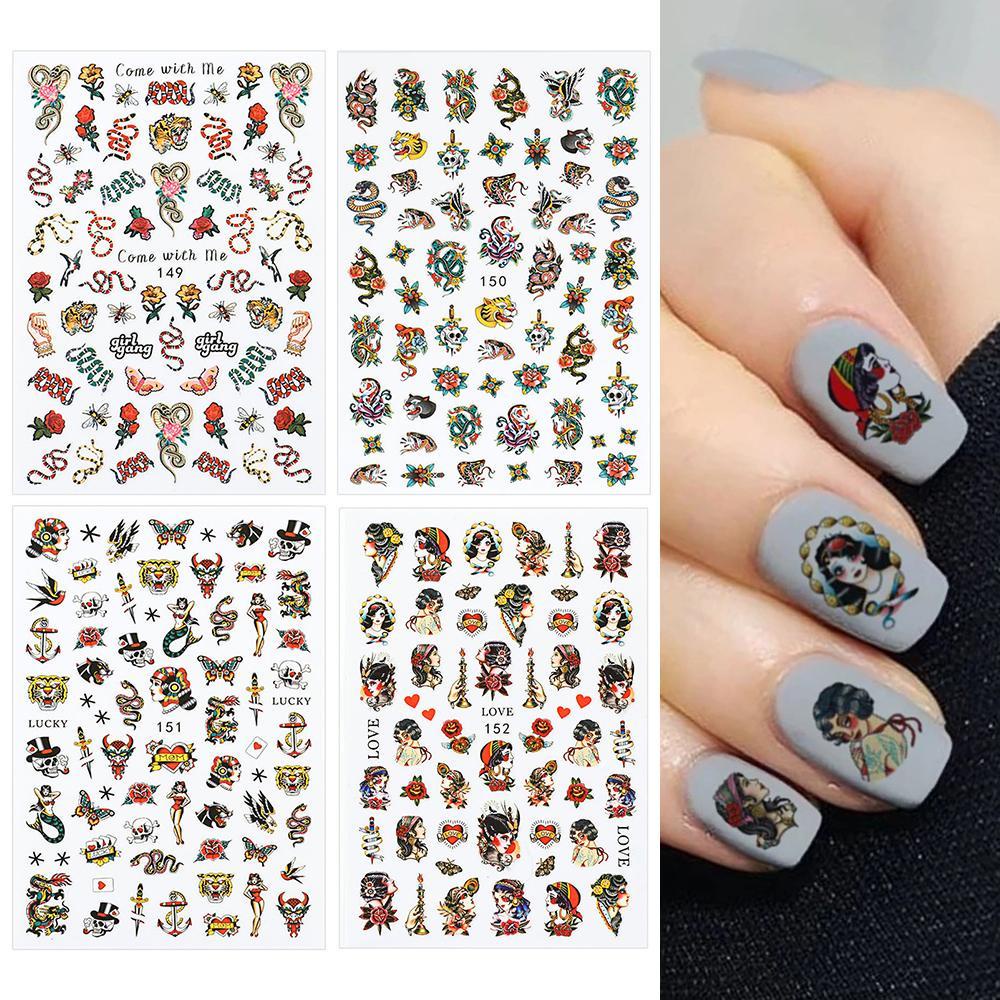 NIUYOU Sticker Dán Móng Phong Cách Gothic