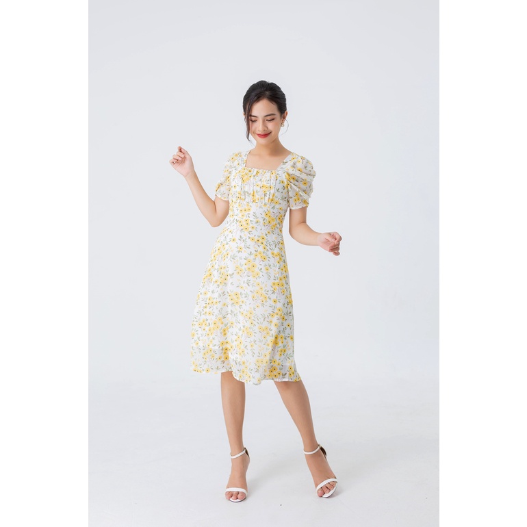 ĐẦM HOA CỔ VUÔNG 3342