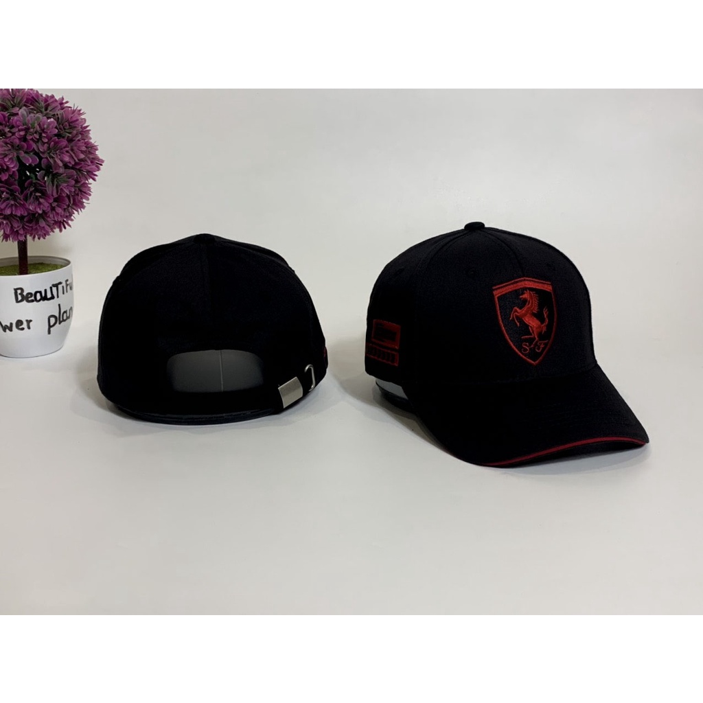 Nón kết Mũ lưỡi trai Ferrari mix đen đỏ logo thêu tinh tế Free size