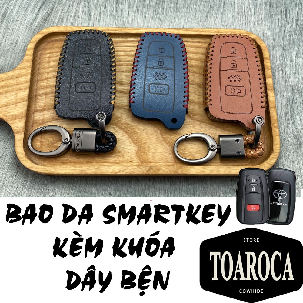 Bao da chìa khóa smartkey ô tô Toyota Corolla Cross handmade da bò thật 100% chính hãng Toaroca chống trầy xước,rơi,vỡ