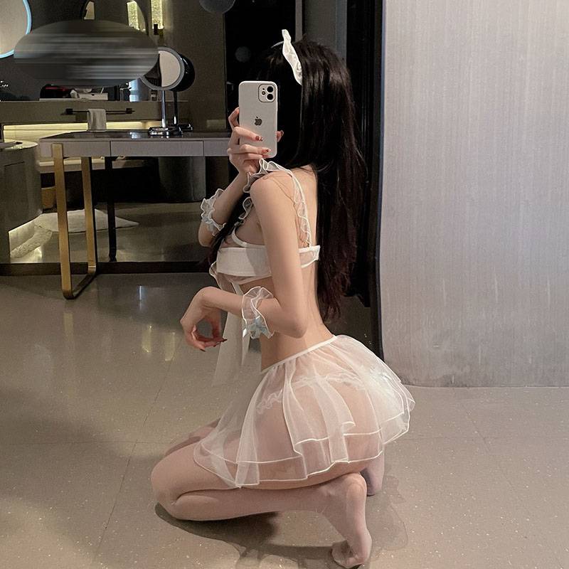 Bộ Đồ Ngủ Lưới Hai Dây Đính Nơ Ngọt Ngào Quyến Rũ Cho Nữ
