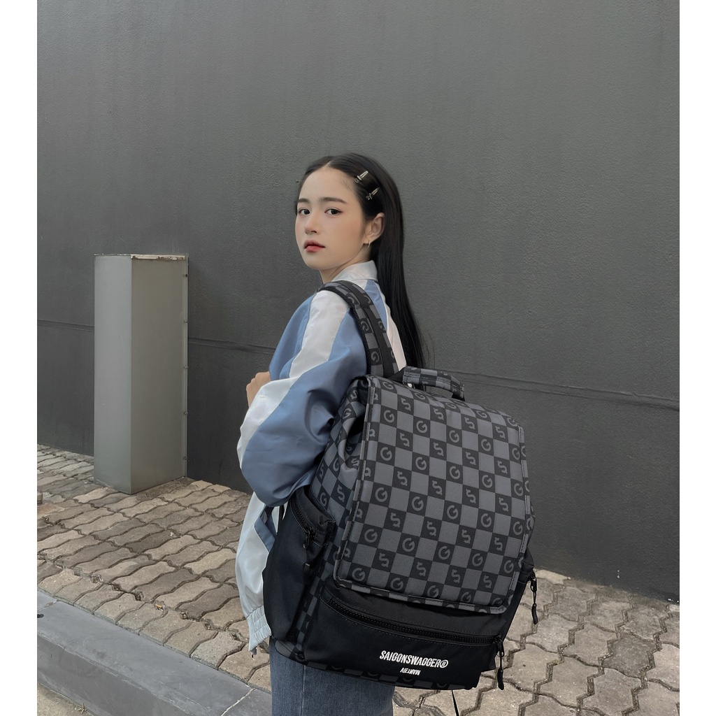 Balo Thời Trang SAIGONSWAGGER® Hoạ Tiết Caro Đi Học Versatile Checked Backpack Laptop 16inch