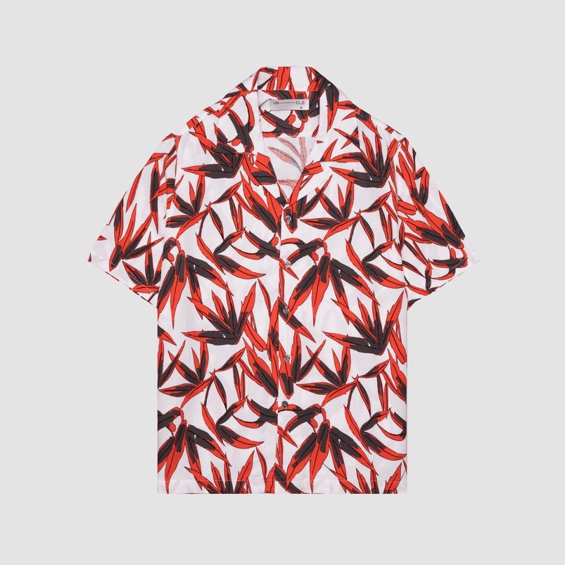 Áo sơmi cổ cuban ngắn tay họa tiết UNCLÉ Red Leaf