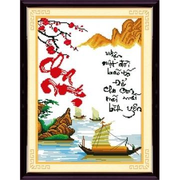 Tranh thêu chữ thập Thư Pháp Cha Mẹ 222465 (TRANH TỰ THÊU) KT:39X54CM