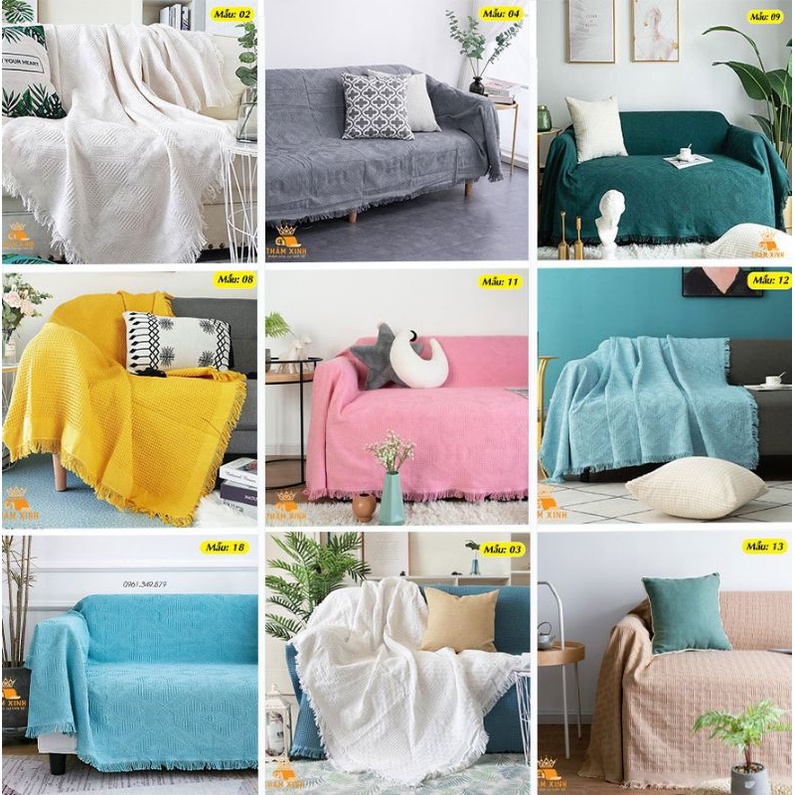 [CÓ SIZE LỚN] Khăn Thảm phủ Sofa chống bụi bẩn, Mền đắp thư giãn, Thảm Sofa phòng khách loại một màu [HÀNG CÓ SẴN]
