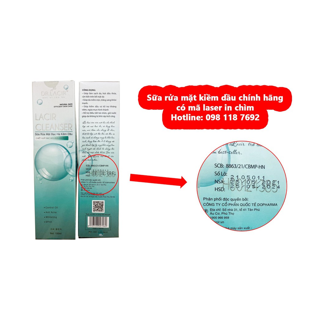Sữa Rửa Mặt Bạc Hà Kiềm Dầu Dr.Lacir - Tặng ngay mặt nạ thủy tinh 70k | BigBuy360 - bigbuy360.vn