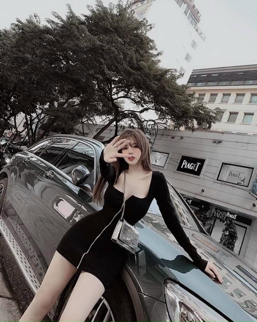 Đầm body khoá kéo chất vải thun Borip Free Size dưới 53kg dành cho nữ cá tính | BigBuy360 - bigbuy360.vn