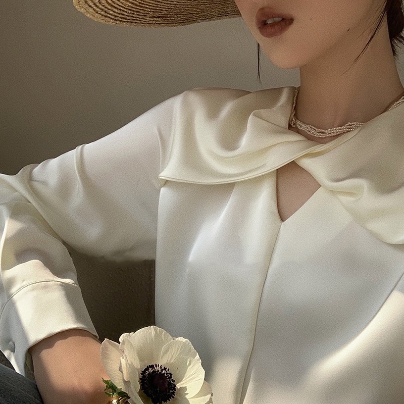 Áo Sơ Mi Nữ Tay Dài Cổ Bèo Xoắn Nơ Thiết Kế Sang Chảnh Thời Trang Sugal SO MI NU 012