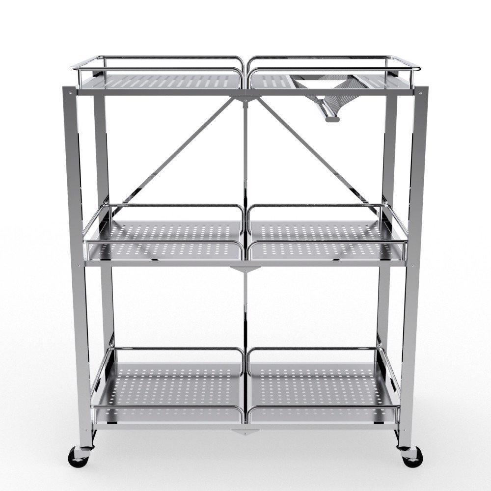 Kệ xếp inox đa năng cao cấp DELI Compact 3 tầng, có bánh xe di chuyển tiện lợi