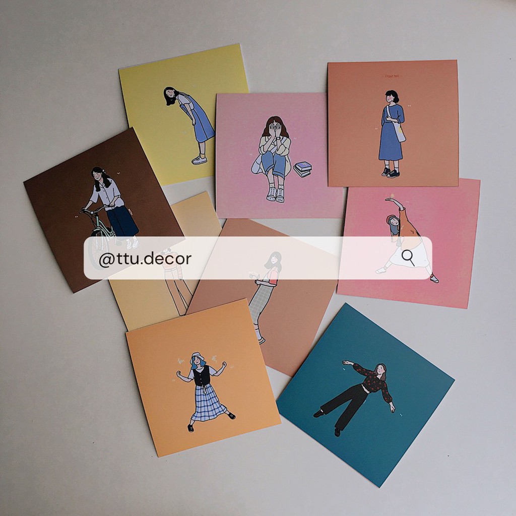 POSTCARD cô gái set 9 tấm 01 decor trang trí nhà - ttu.decor