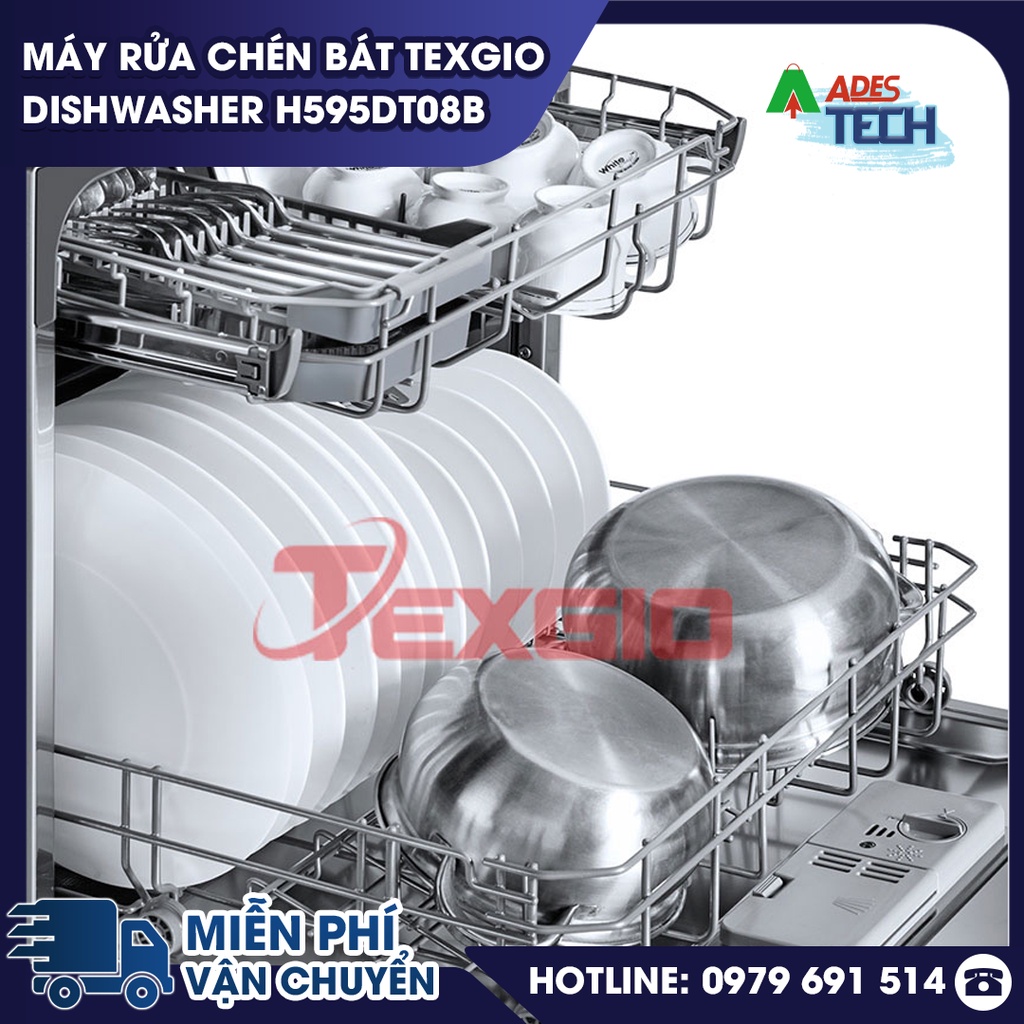 Máy Rửa Chén Bát Texgio Dishwasher H595DT08B - 8 Bộ Sấy Tăng Cường