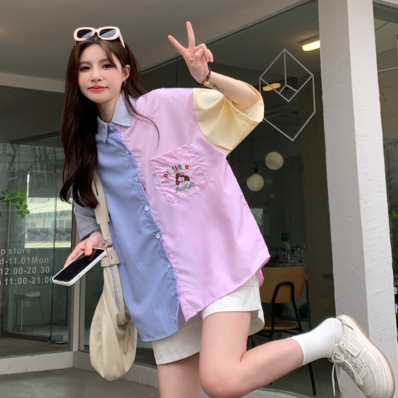 Áo Sơ Mi Tay Ngắn Cổ Búp Bê Thời Trang Mùa Hè Xinh Xắn Cho Nữ