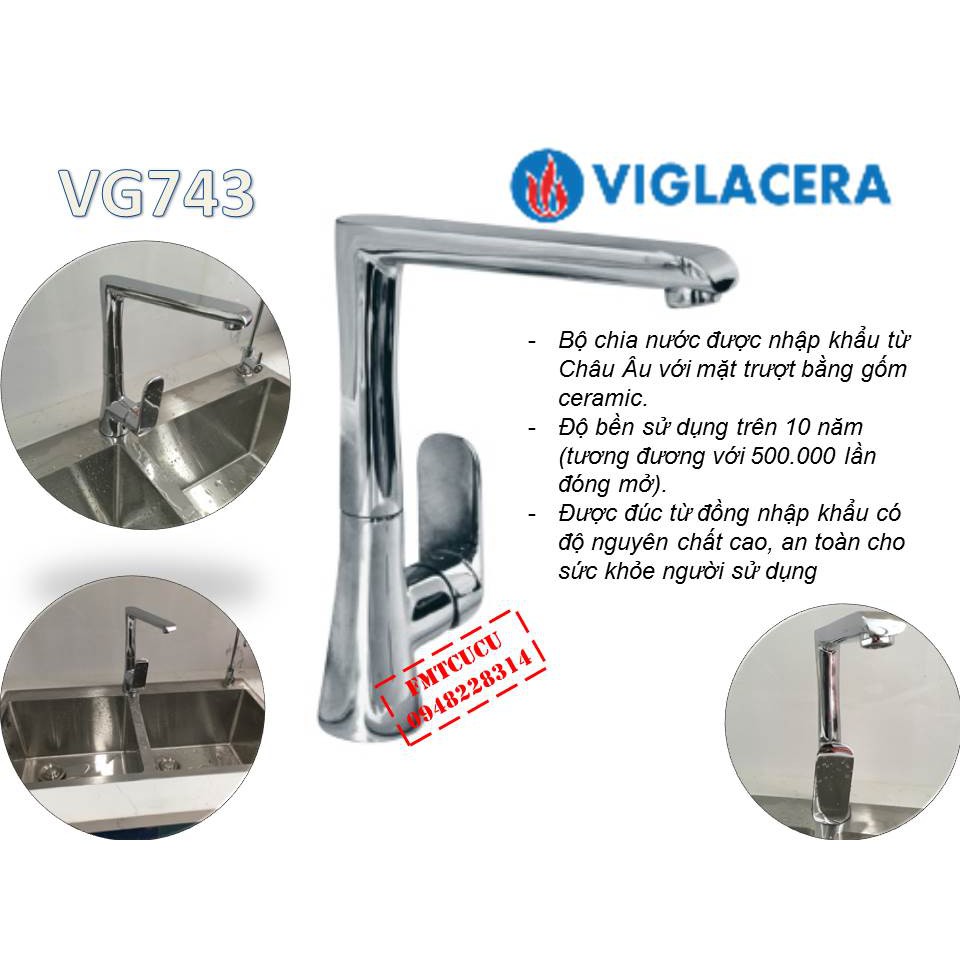 Vòi rửa bát nóng lạnh Đồng mạ crom Viglacera VG743