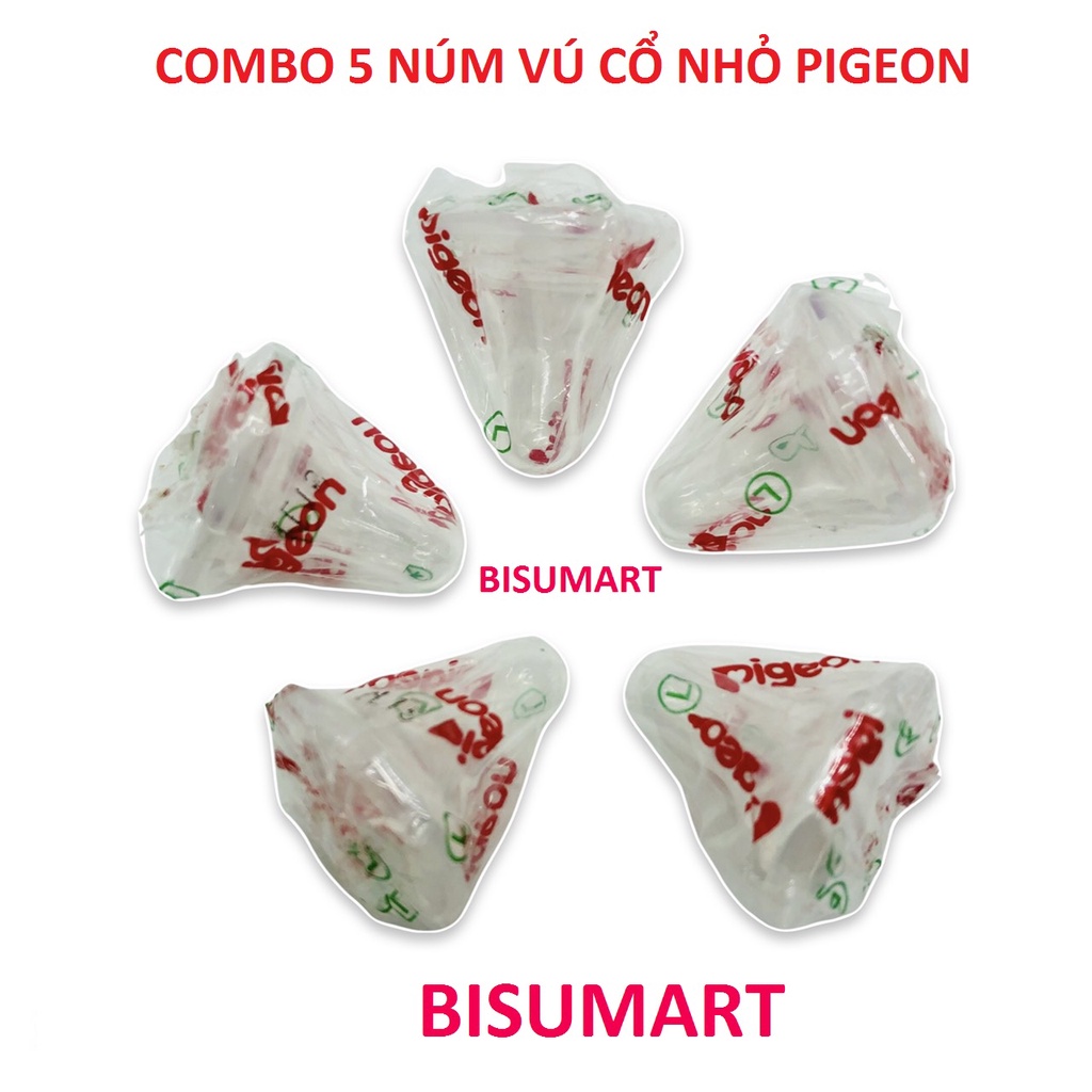 Combo 5 Núm vú cổ hẹp Pigeon Silicone siêu mềm size S, M, L