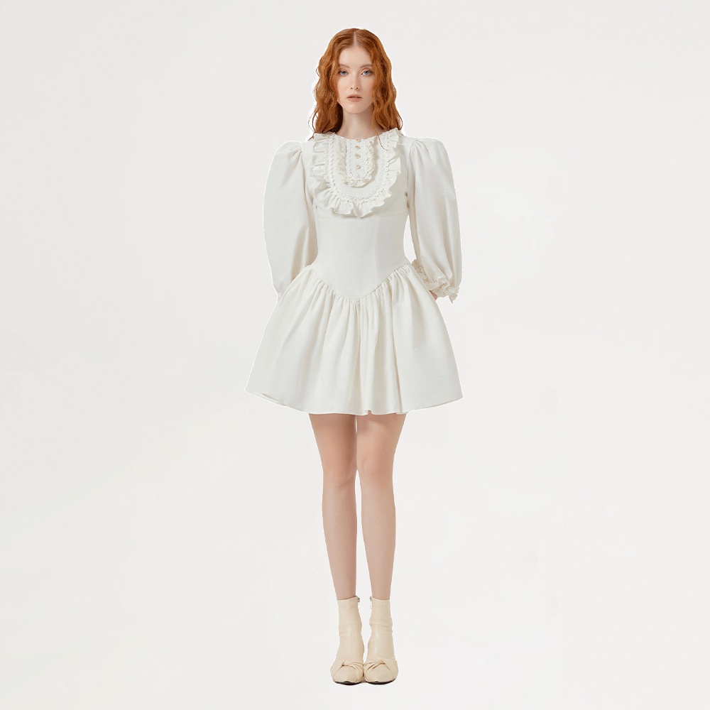 DEAR JOSÉ - Đầm xòe ngắn Miuccia vải linen trắng