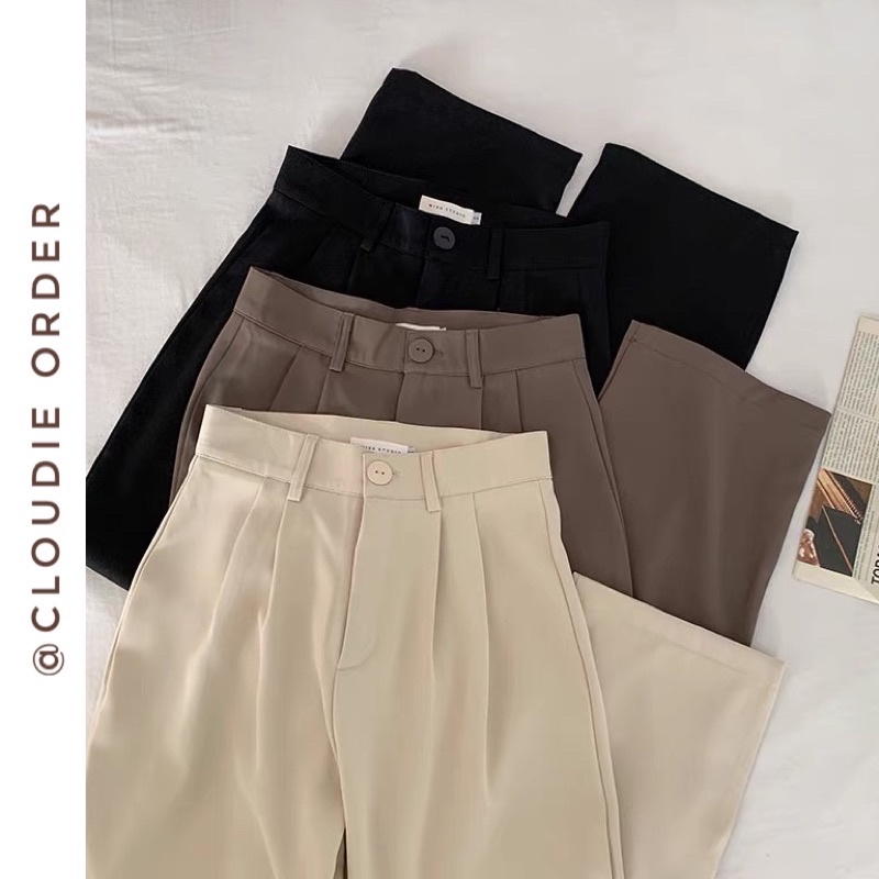 Quần Vải Ống Suông Lưng Cao Vintage Quảng Châu Loại 1