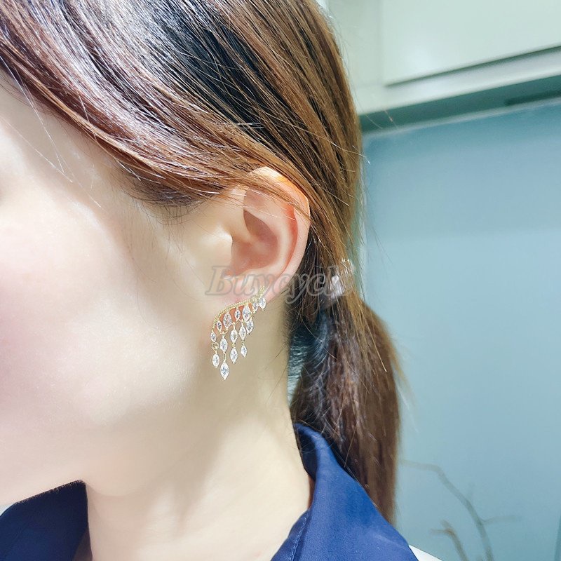 Bông Tai Hình Cánh Thiên Thần Đính Đá Zircon Tua Rua Phong Cách Nhật Hàn Thời Trang Cho Nữ