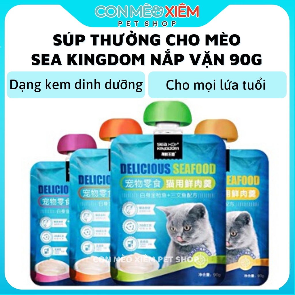 Súp thưởng cho mèo Sea kingdom nắp vặn 90g, kem dinh dưỡng mèo lớn con nhỏ Con Mèo Xiêm