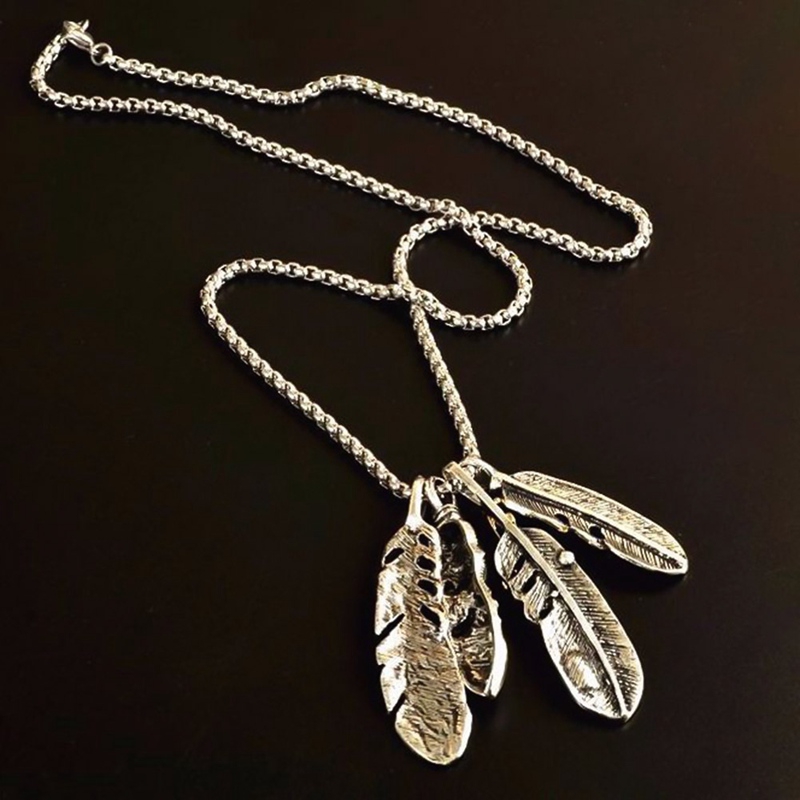 Mặt dây chuyền hình lông vũ vintage độc đáo