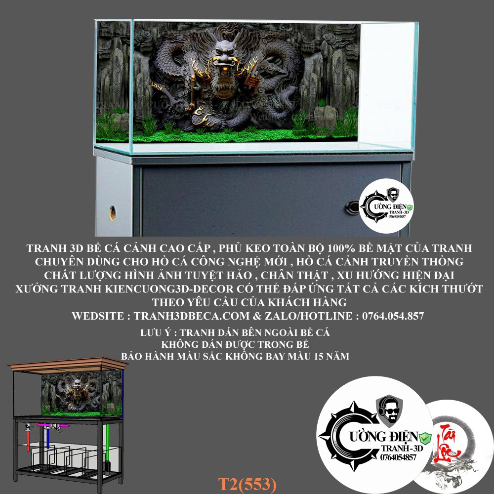 Tranh dán hồ cá 3d , hồ cá rồng , la hán , cá dĩa …tranh hồ cá LP hình rồng có keo sẵn