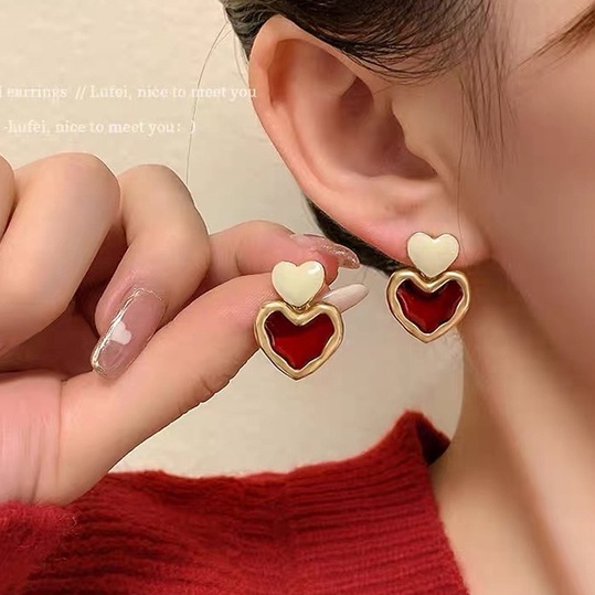 MOCHASHUKhuyên Tai Nơ Đỏ Dễ Thương Phong Cách Hàn Quốc Cổ Điển Dành Cho Nữ