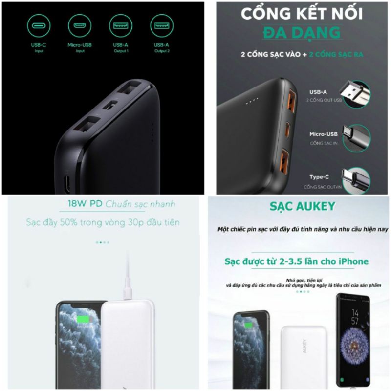 Sạc pin dự phòng Belkin Aukey PB N73S 10000 mAh cho Iphone 6 7 8 X 11 12 Pro Max Tuấn Hà Store