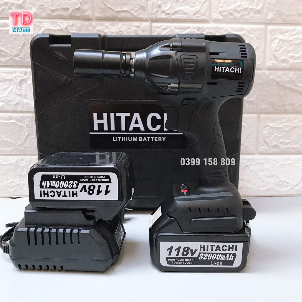 Máy Siết Bulong Dùng Pin HITACHI 118v Không Chổi Than tặng bộ phụ kiện 21 chi tiết