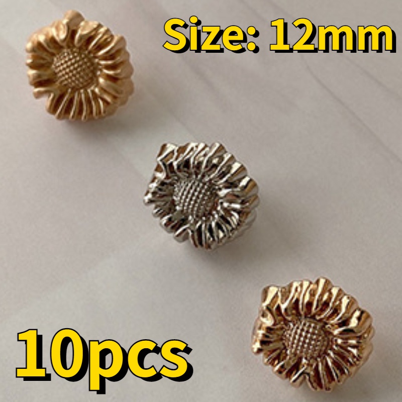 10 Khuy Măng Sét Kim Loại Hình Hoa Cúc Đính Hạt Giả Kim Cương