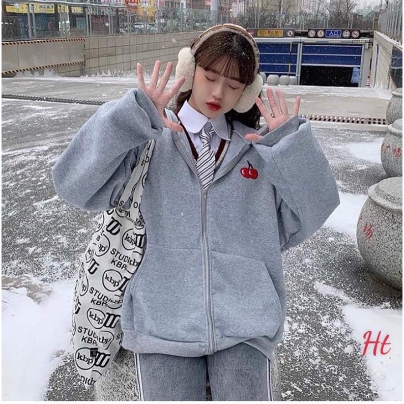 Áo khoác nỉ cherry in tay H26