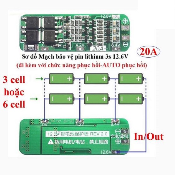 Mạch sạc và bảo vệ pin 3s 20a