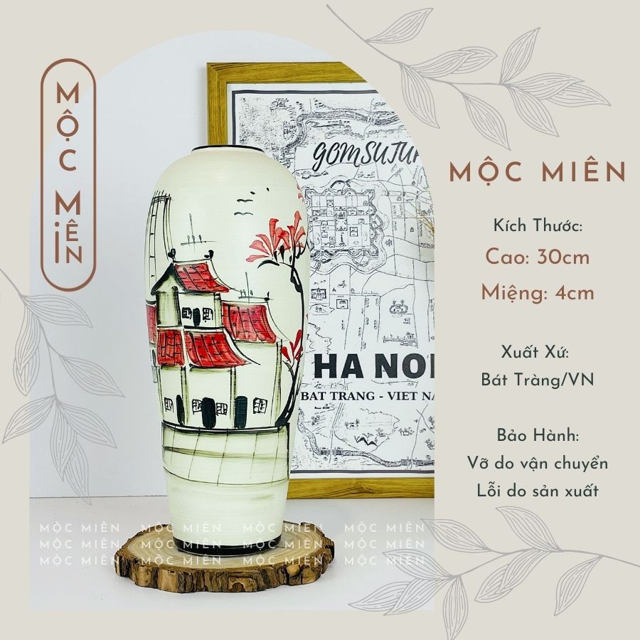 Bình hoa gốm lọ hoa dáng B0M cắm đào tết, sen, tuyểt mai decor tranh trí, Mộc Miên gommocmien, gốm sứ bát tràng