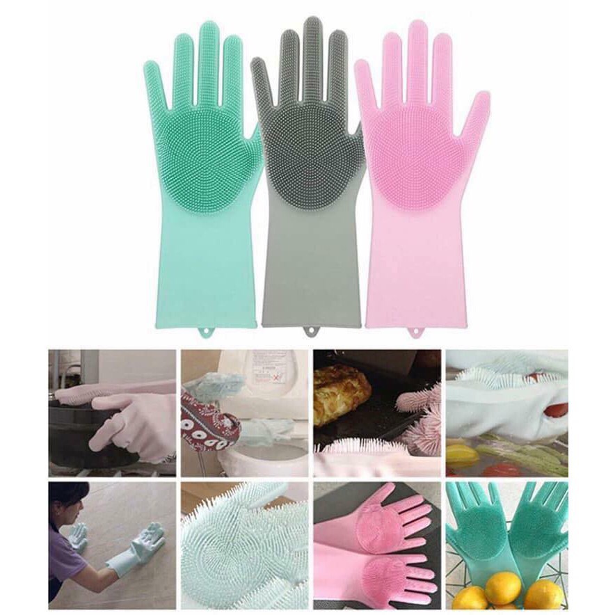 Găng tay silicon kiêm miếng rửa bát tạo bọt (1 đôi )