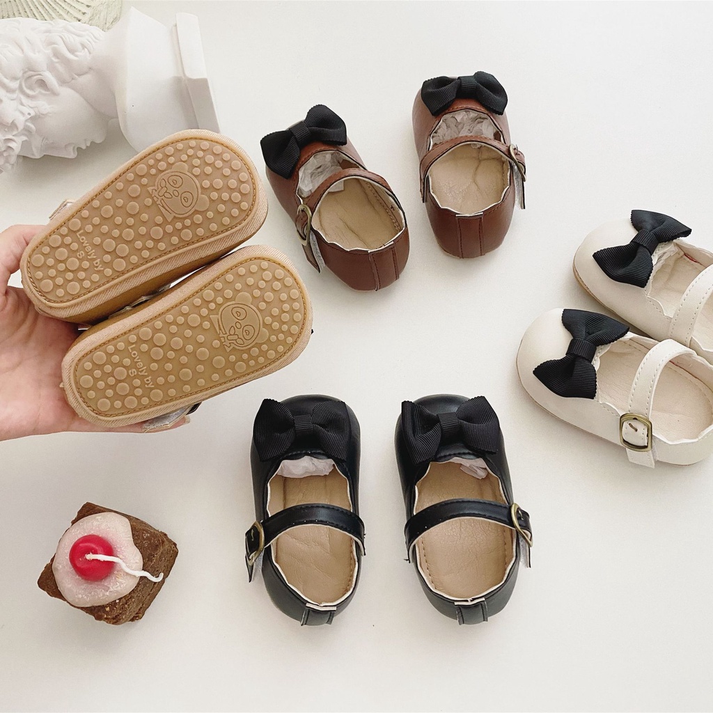 Giày tập đi nơ đen chống trơn trượt cho bé gái 821 ảnh thật