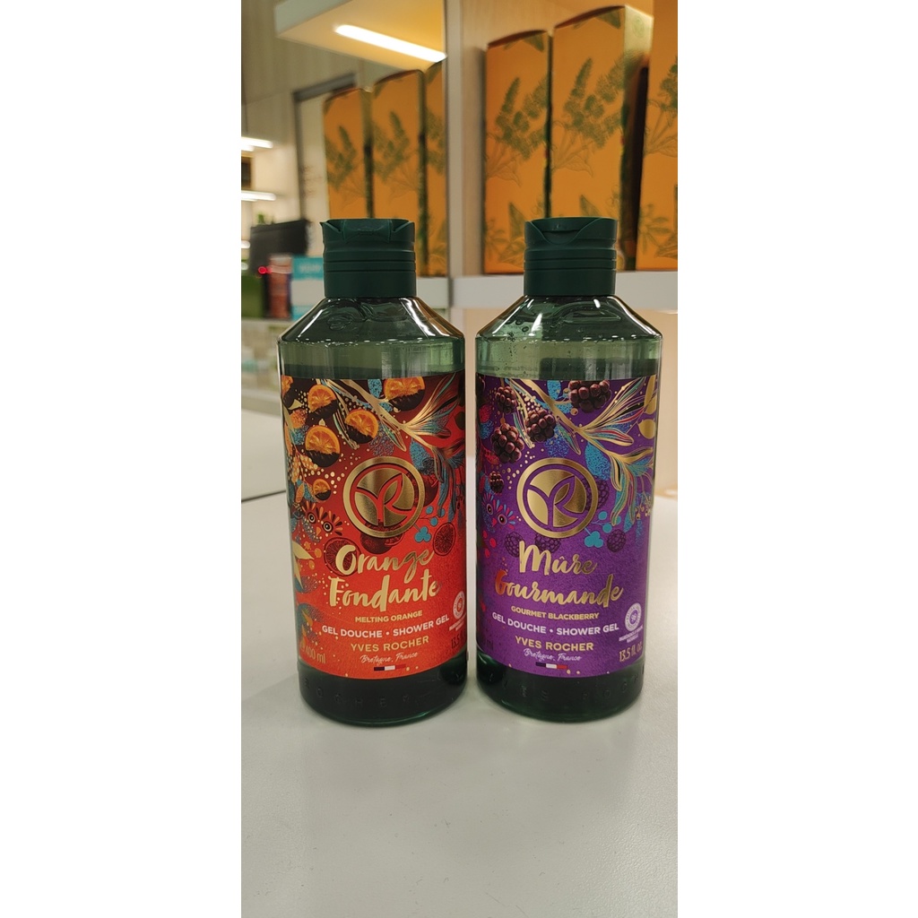 Sữa tắm Yves Rocher hương Mâm xôi đen GOURMET BLACKBERRY/ hương Cam Chocolate SHOWER GEL BOTTLE 400ML