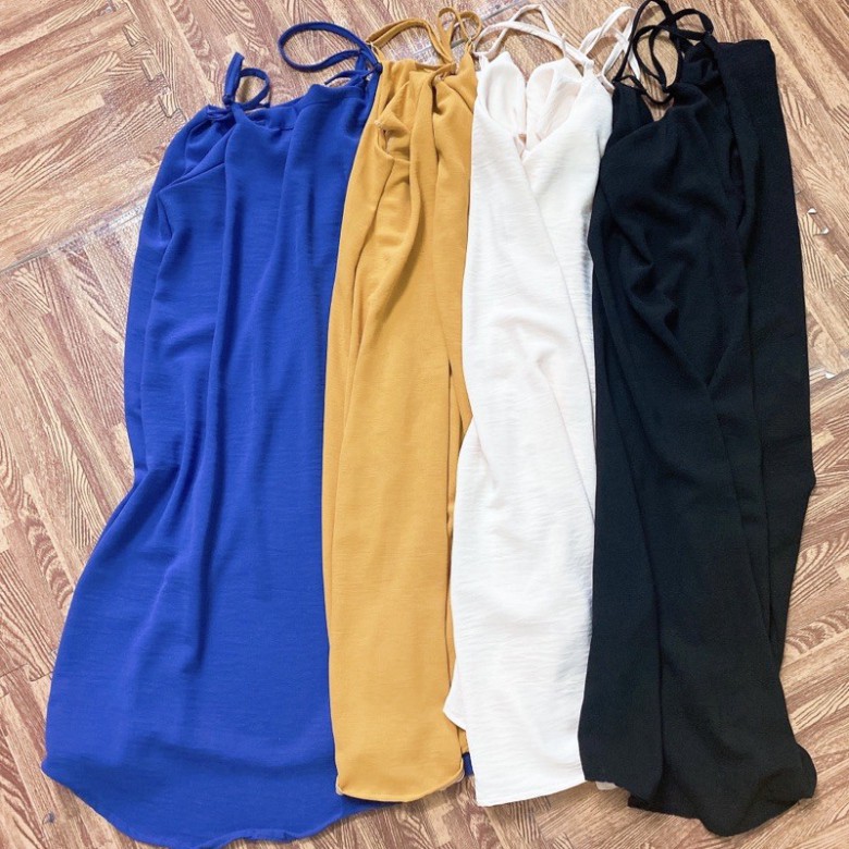 Váy hai dây chất Đũi dáng xuông siêu mát dây lưng điệu đà kèm ảnh thật chất đẹp phong cách ulzzang | BigBuy360 - bigbuy360.vn