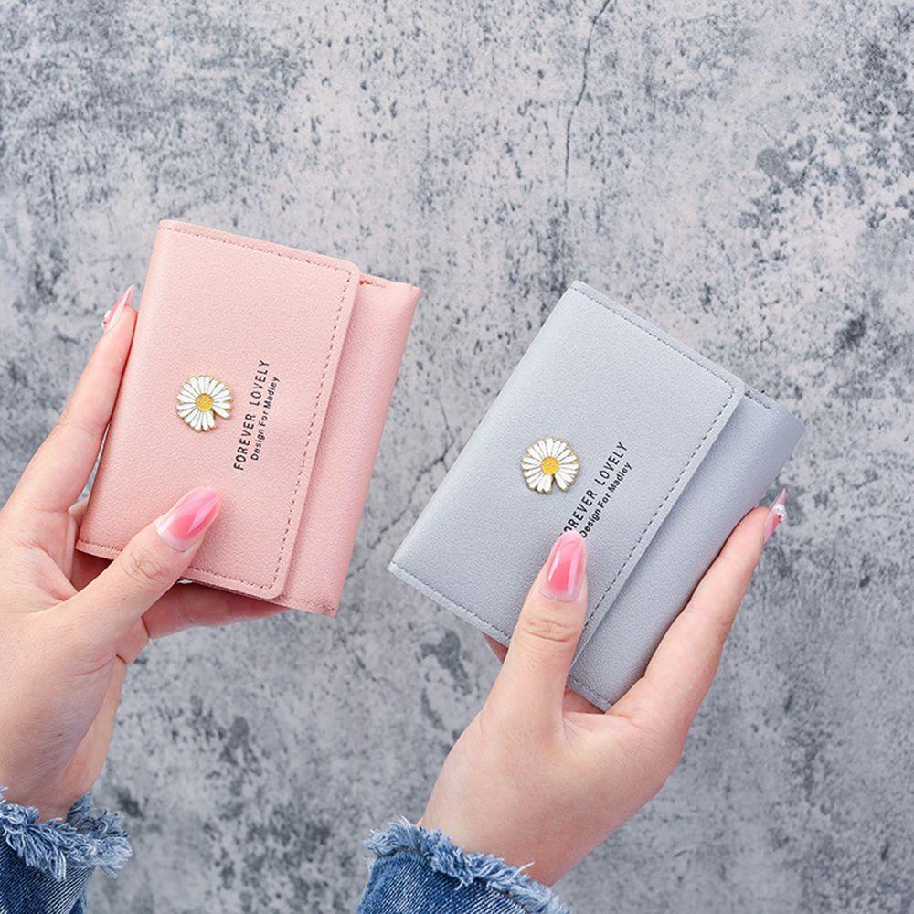 SOMEDAYZL Ví Da PU Gập Ba Đa Năng In Họa Tiết Hoa Cúc Xinh Xắn Thời Trang Cho Nữ