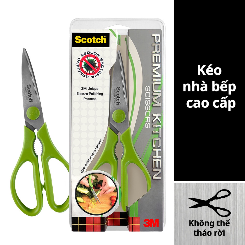 Kéo nhà bếp Scotch 3M không thể tháo rời, chống gỉ sét, kháng khuẩn, Black HKS38 / Green KS-AB