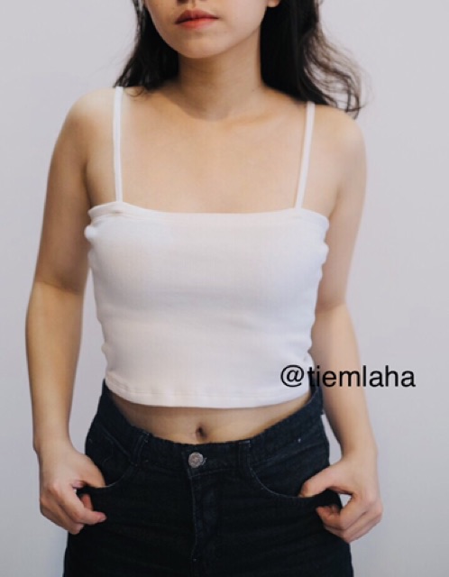 ẢNH THẬT - ÁO HAI DÂY THUN GÂN SEXY MÀU TRẮNG FREESIZE | BigBuy360 - bigbuy360.vn