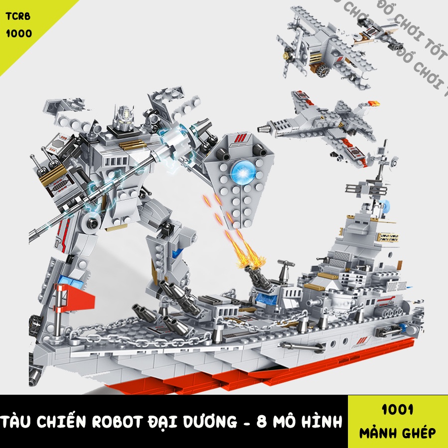 [1001 MẢNH GHÉP] ĐỒ CHƠI XẾP HÌNH LEGO TÀU CHIẾN KHỔNG LỒ, GỒM LEGO ROBOT, LEGO CẢNH SÁT BIỂN